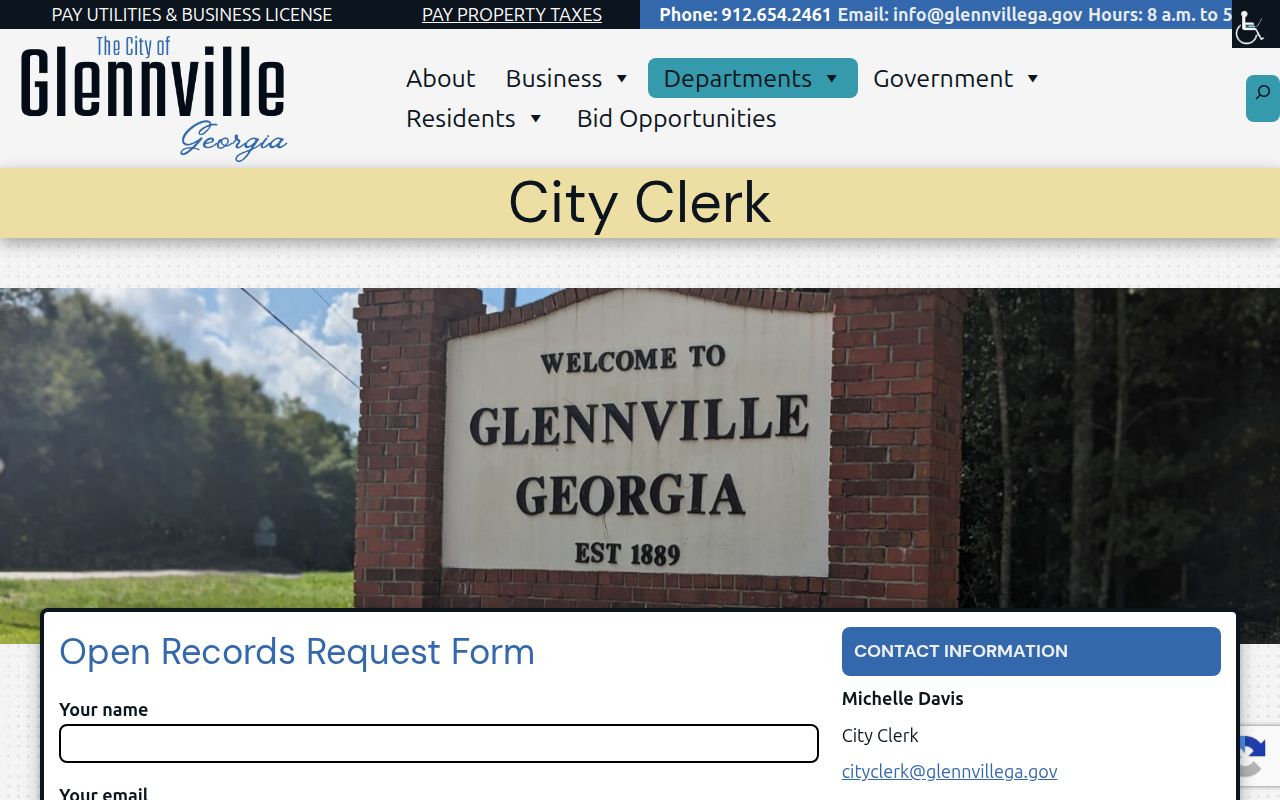 Glennville court records City Clerk request page