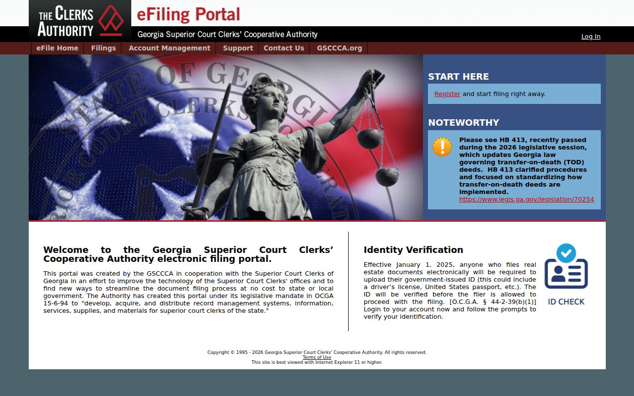 GSCCCA Authority eFile portal login and filing menu