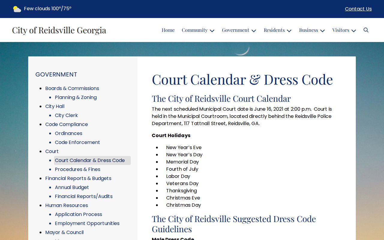 Reidsville municipal court calendar and dress code