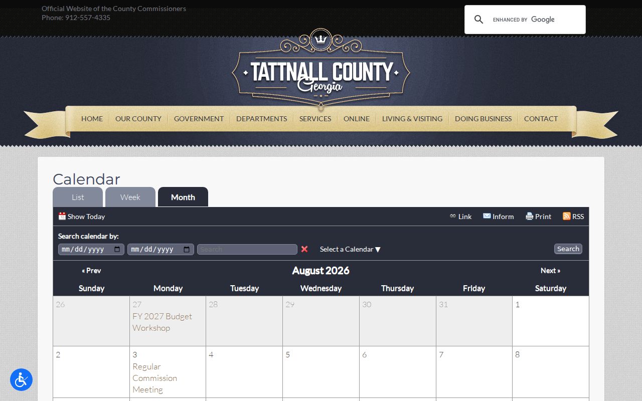 Tattnall County government events calendar