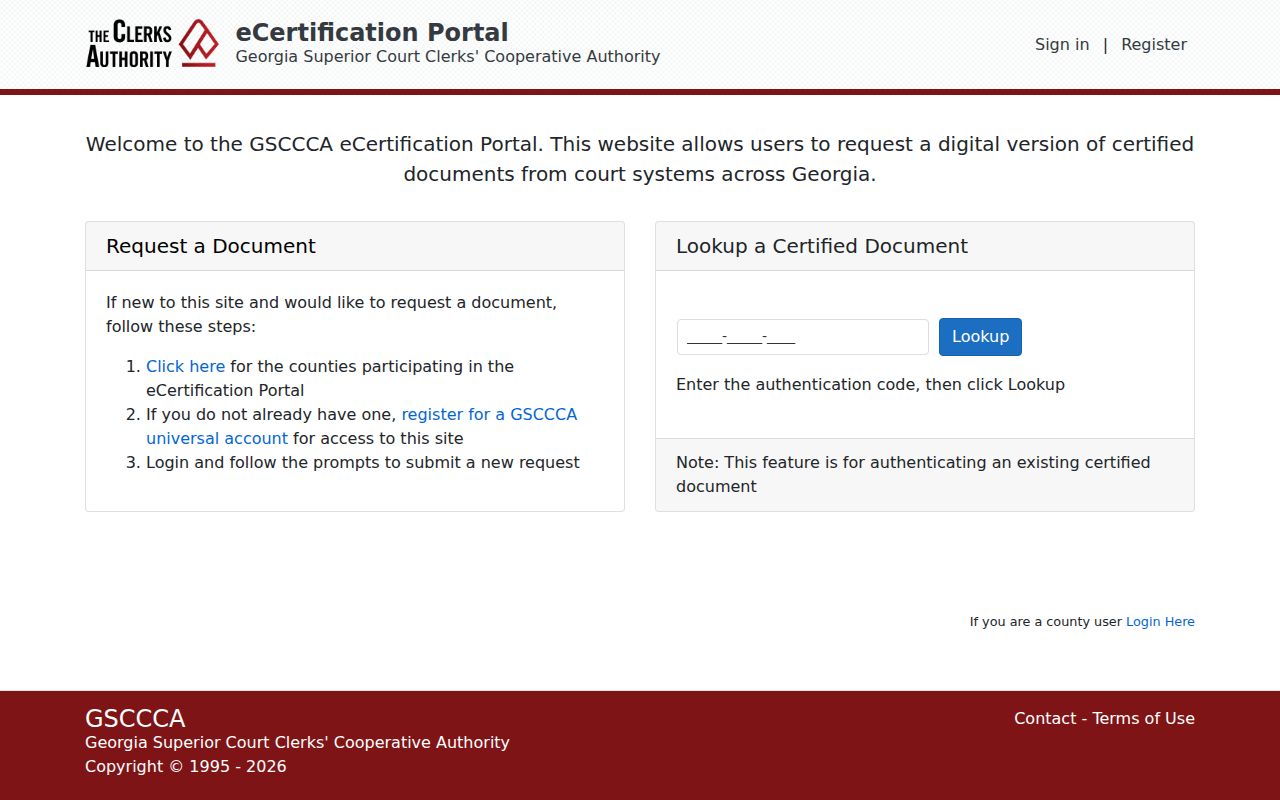 GSCCCA eCertification certified document request portal