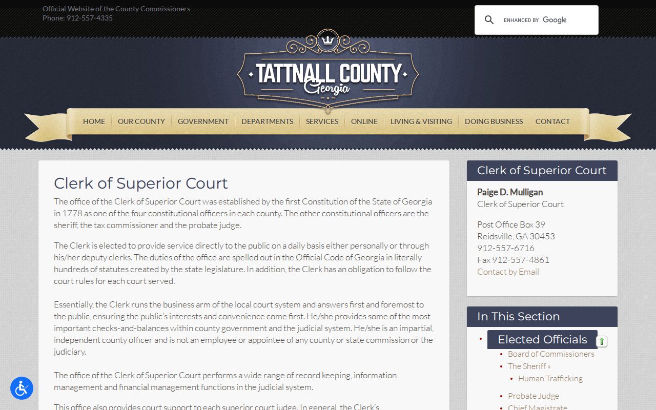 Tattnall County court docket clerk office source